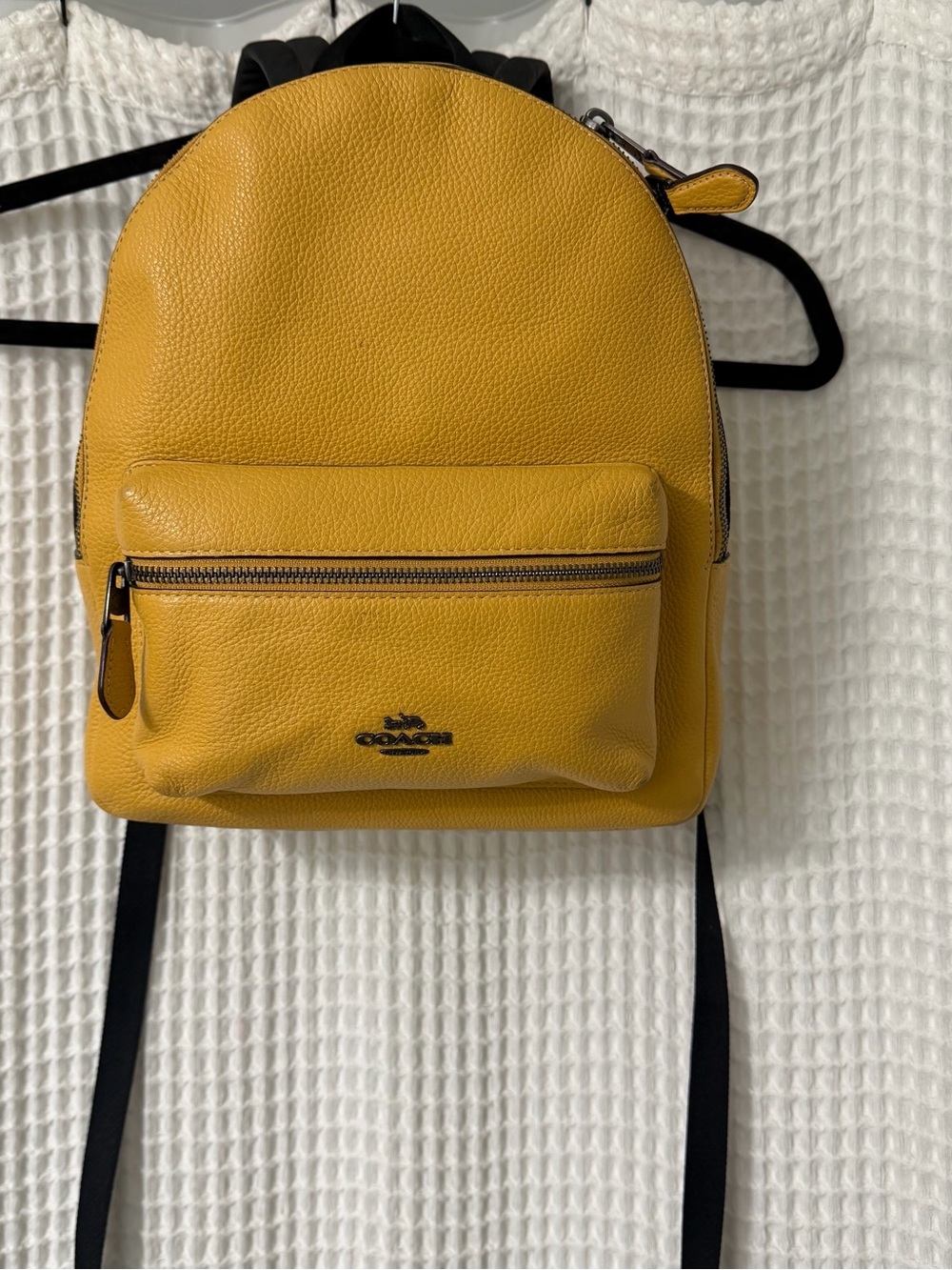 Coach Pebbled Leather Yellow Medium Backpack